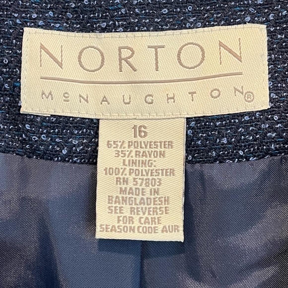 Tweed Bouclé 2 Pc Skirt Blazer Set Professional Suit Blue Gray Black Size 16 - Picture 14 of 16